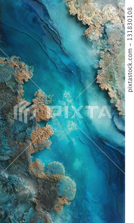 Abstract Blue and Gold Ocean Art 131830108
