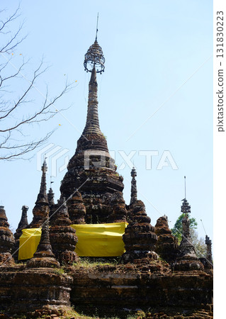 Ancient old pagoda symbols of buddhism at Chiang doa temple in chiangmai of Thailand 131830223