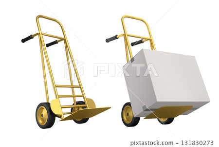 Set of Airport luggage cart or baggage trolley side with cardboard boxes or cartons 131830273