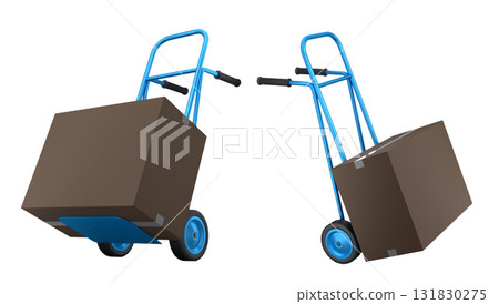 Set of Airport luggage cart or baggage trolley side with cardboard boxes or cartons 131830275