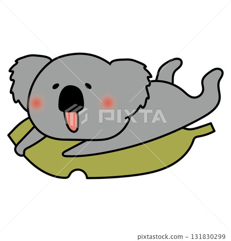 Koala riding on a large fallen leaf 131830299