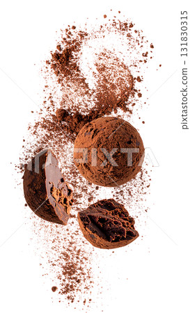 Luxurious chocolate truffles with the aroma of cocoa powder | No background, transparent PNG 131830315