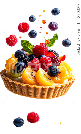 A gorgeous tart cake with colorful fruits shining | No background, transparent PNG 131830320