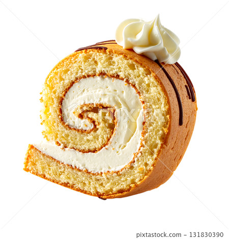 Beautiful roll cake with soft and fluffy cream | No background, transparent PNG Beautiful roll cake with soft and fluffy cream | No background, transparent PNG 131830390