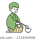 A man using a ladle in a tea ceremony 131830408
