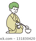 Using a ladle in the tea ceremony 131830420