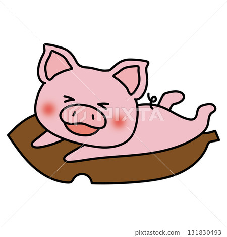 一頭豬騎在一片大落葉上 131830493