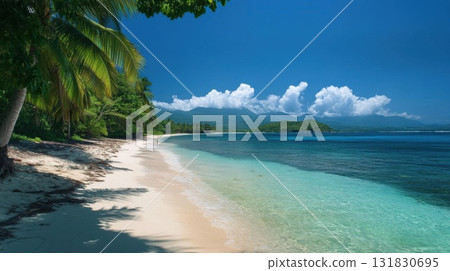 Beautiful seascape. Panoramic view of the sandy beach. 131830695