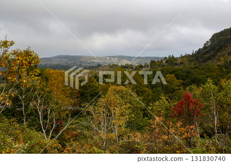 The remains of the Matsuo Mine Dwellings in the distance as seen from Hachimantai The remains of the Matsuo Mine Dwellings in the distance as seen from Hachimantai 131830740