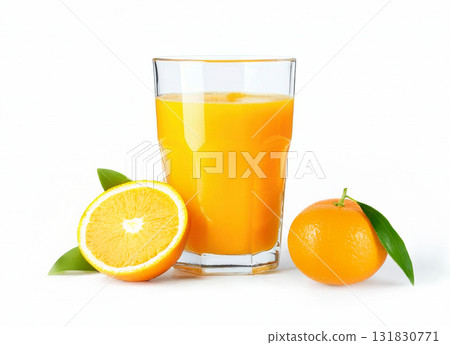 Refreshing orange juice in a glass for summer drink isolated on white background Refreshing orange juice in a glass for summer drink isolated on white background 131830771