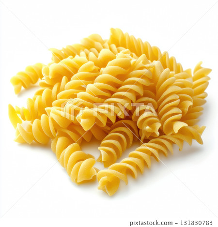 Yellow rotini pasta for cooked Italian food isolated on white background 131830783