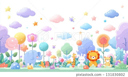 Pastel Animals and Landscape Illustration 131830802