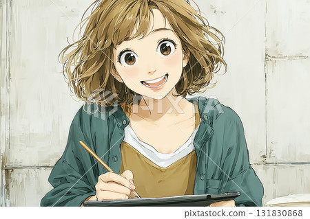 Miyu 系列:一位年輕女子在平板電腦上編輯 AI 影像 Miyu 系列:一位年輕女子在平板電腦上編輯 AI 影像 131830868