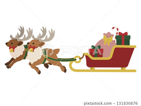Cute vector illustration of a reindeer pulling a Christmas sleigh (with presents) 131830876