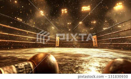 Boxing ring in the dark with lights and smoke. 3D rendering Boxing ring in the dark with lights and smoke. 3D rendering 131830930