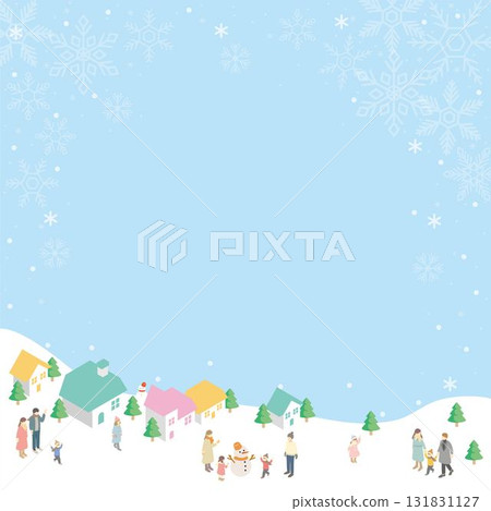 Isometric winter cityscape with people playing with snowflakes 131831127