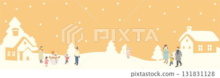 Isometric winter cityscape with people playing with snowflakes 131831128