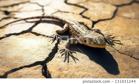 A lizard is laying on a rocky surface 131831244