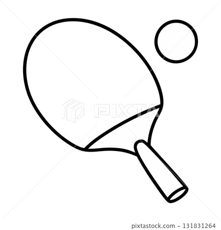 Ping Pong Paddle and Ball Outline Illustration Isolated Sport 131831264