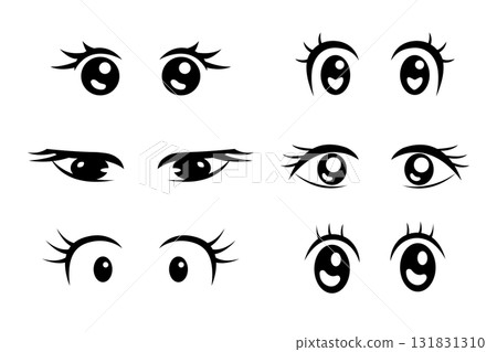 Anime eyes with black line for element, cartoon and illustration 131831310