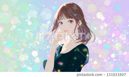 動漫風格彈出粒子和微笑的女孩 動漫風格彈出粒子和微笑的女孩 131831607