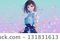 動漫風格彈出粒子和微笑的女孩 131831613