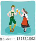 Men and women in German folk costumes toasting at Oktoberfest 131831662