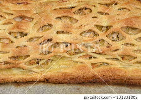 Baked Salmon Leek Pastry 131831802