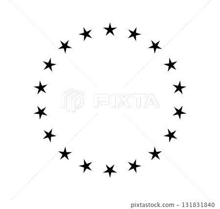 Star circle frame. Round star shape border. European emblem design. Circular geometric badge. Vector illustration isolated on white background Star circle frame. Round star shape border. European emblem design. Circular geometric badge. Vector illustration isolated on white background 131831840
