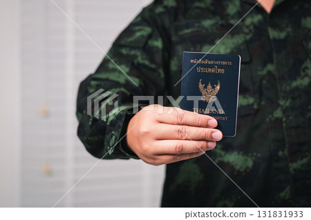 Military personnel presenting thai passport thailand indoor close-up travel documentation 131831933