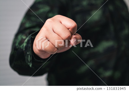 Military training combat stance training ground action shot focused environment close-up view empowerment concept 131831945