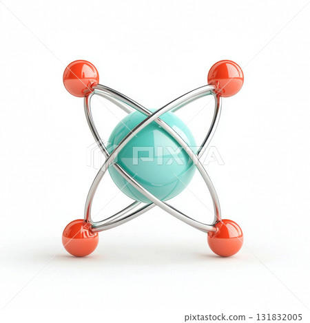 3D render blue and red atom Icon isolated on white background 131832005