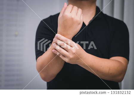 Self-care body massage for pain relief man's wellness treatment at home for injury recovery Self-care body massage for pain relief man's wellness treatment at home for injury recovery 131832132