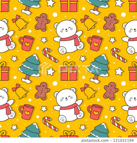 Merry Christmas Seamless Pattern Illustration with Holiday Decoration Elements and Festive Ornaments 131832194