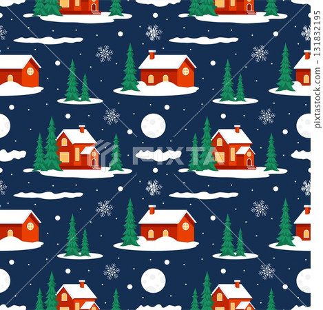 Merry Christmas Seamless Pattern Illustration with Holiday Decoration Elements and Festive Ornaments 131832195