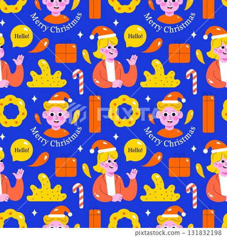 Merry Christmas Seamless Pattern Illustration with Holiday Decoration Elements and Festive Ornaments 131832198