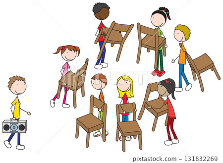 Happy kids playing musical chairs 131832269
