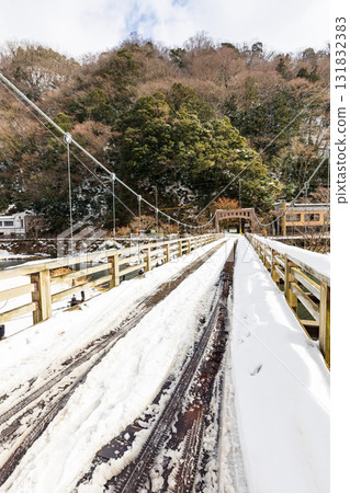 Yubara Onsen town dressed in winter clothes 131832383