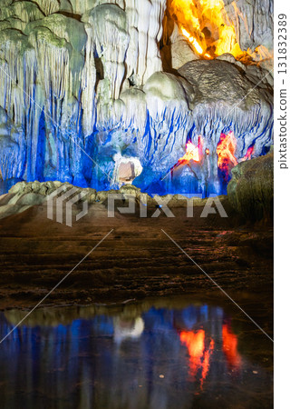Stunning caves illuminated by reflections nature's artistry cave exploration scenic beauty serene viewpoint 131832389