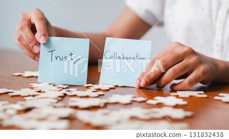 Building trust through collaboration team settings office environment conceptual image Building trust through collaboration team settings office environment conceptual image 131832438