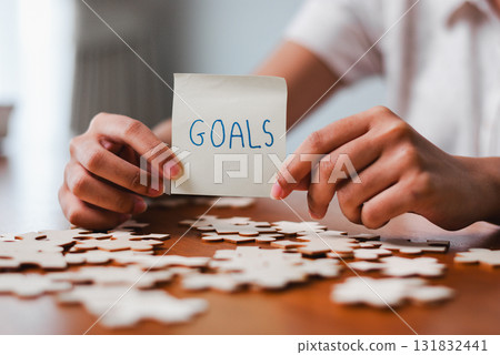 Setting personal goals home office inspirational image indoor environment close-up view motivation concept 131832441
