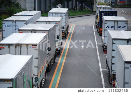 Transport trucks waiting Transport trucks waiting 131832486