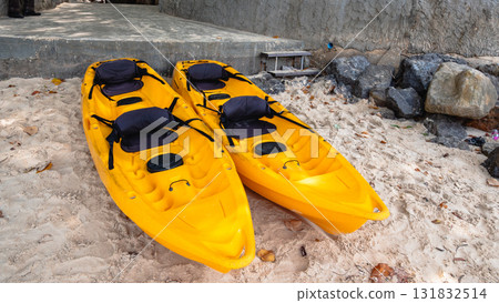 Kayaking adventure at the beach tropical paradise outdoor fun scenic view water sports experience 131832514