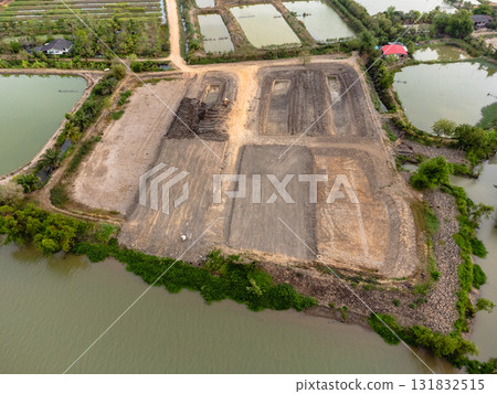 Land development project rural area aerial view natural environment construction progress overview 131832515