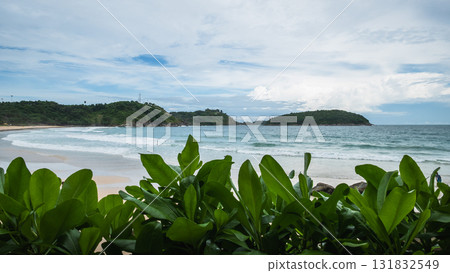 Waves crashing tropical beach coastal paradise scenic view serenity nature's beauty Waves crashing tropical beach coastal paradise scenic view serenity nature's beauty 131832549