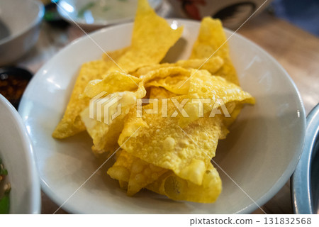 Delicious crunchy tortilla chips local eatery food cozy restaurant environment 131832568