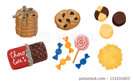Cookie, candy, and chocolate set - watercolor hand-drawn illustration 131832603