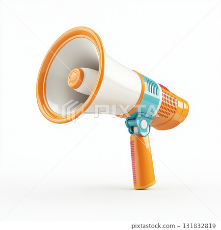 3d render Colorful megaphone icon with vibrant blue and orange design for symbolizing communication and announcement isolated on white background 131832819