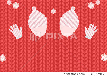 Two people wearing knitted gloves and knitted hats, knitting knitting background illustration 131832967