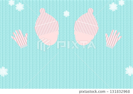 Two people wearing knitted gloves and knitted hats, knitting knitting background illustration 131832968